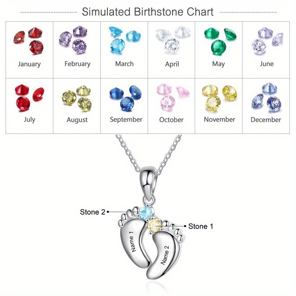 Personalized Silvery Footprint Necklace with Birthstones